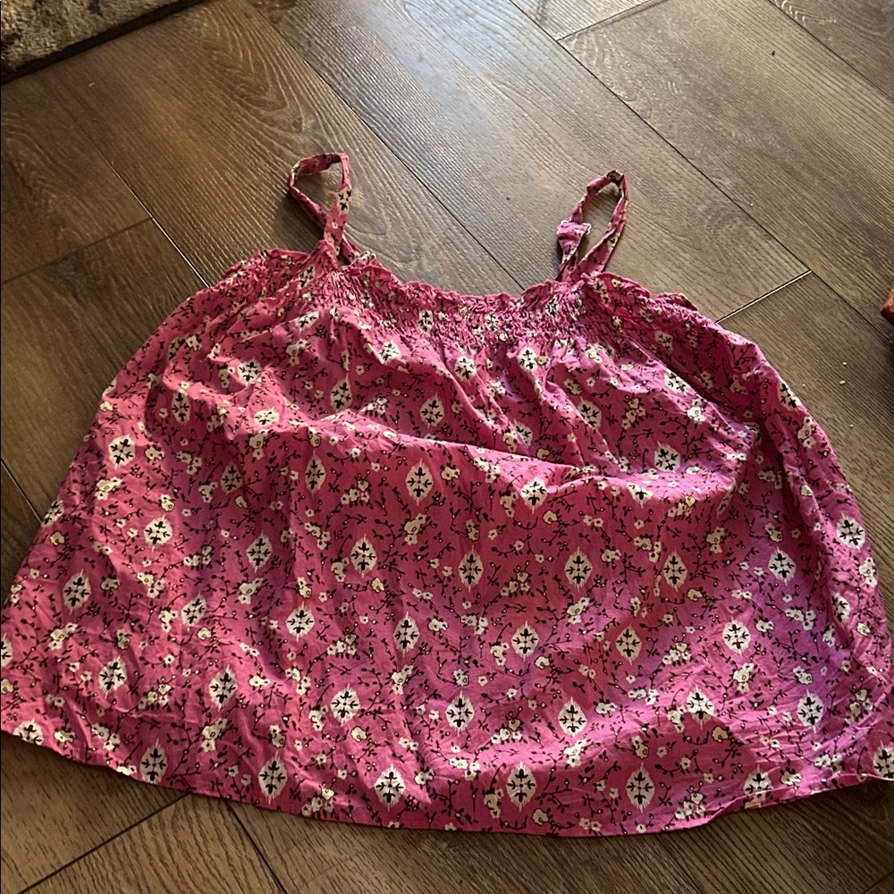 Pink Floral Print Spaghetti Strap Tank Top